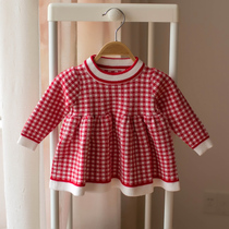 Baby dress Plaid Spring and Autumn New 0-2-4 years old baby long sleeve knitted skirt girl sweater princess skirt