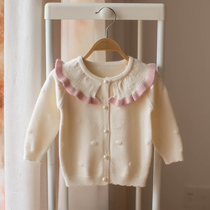 Spring and Autumn New Girl Knitwear 2021 Korean Baby Sweater Jacket Knitting Sweater Long Sleeve Short Style Outside Tide