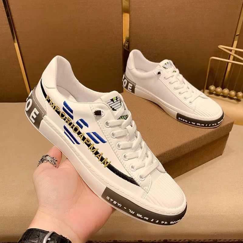Korean Luxury New Embroidered Genuine Leather White Sneakers for Men, Fashionable Trendy Brand Hot-Selling Slip-On Casual Sports Shoes