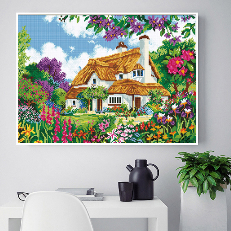 2022 new thread embroidery cross stitch country villa European oil painting fashion simple living room dining room embroidered by hand
