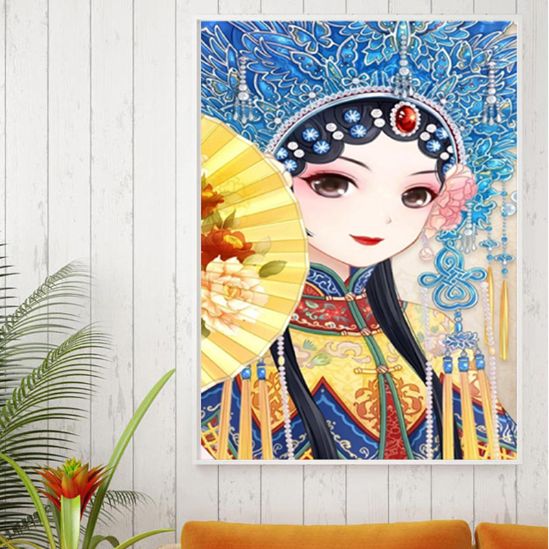 2021 new cross-stitch Peking Opera characters flower Dan entrance small vertical version full embroidery bedroom self-embroidery handmade thread embroidery