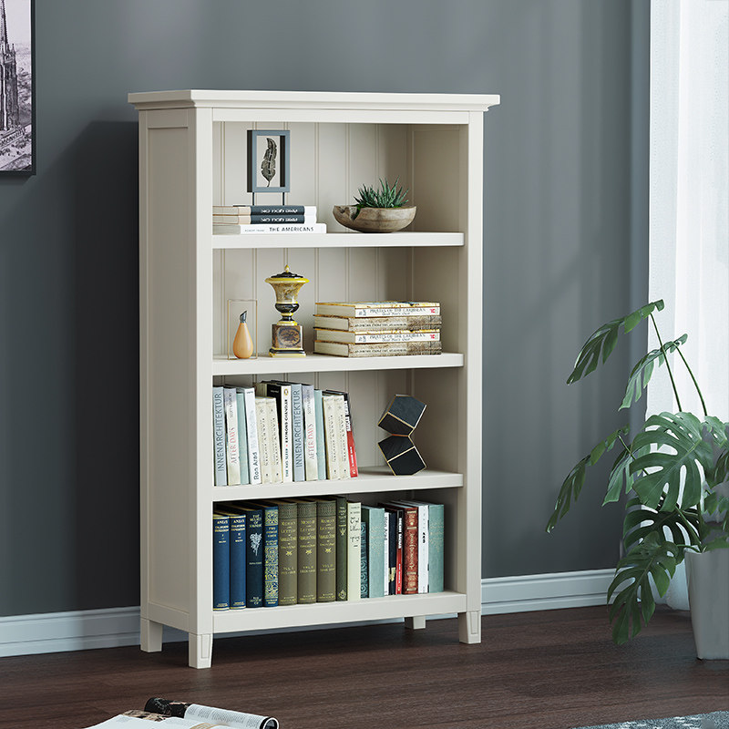 American-style solid wood bookshelf white simple modern bookcase floor children's combination bookcase bedroom small apartment storage cabinet