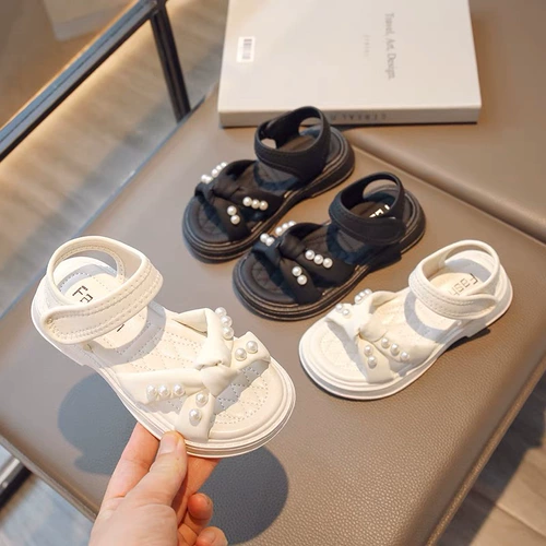 Летние сандалии, детский летний наряд маленькой принцессы из жемчуга, нескользящие туфли, пляжная обувь