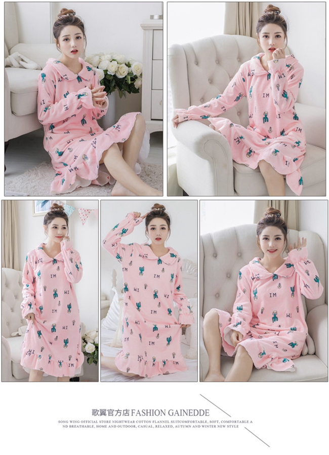 Váy ngủ nhung nữ mùa đông flannel đồ ngủ nữ công chúa mùa đông phụ nữ mang thai kích thước lớn chất béo mm200 kg dài váy ngủ cao cấp