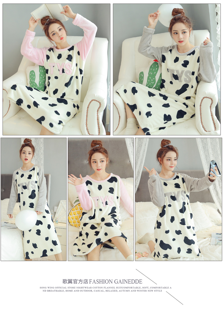 Váy ngủ nhung nữ mùa đông flannel đồ ngủ nữ công chúa mùa đông phụ nữ mang thai kích thước lớn chất béo mm200 kg dài váy ngủ cao cấp
