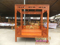 YL022 Chinese stepping frame bed double bed carving walking bed Elm Ming and Qing antique solid wood bed tatami