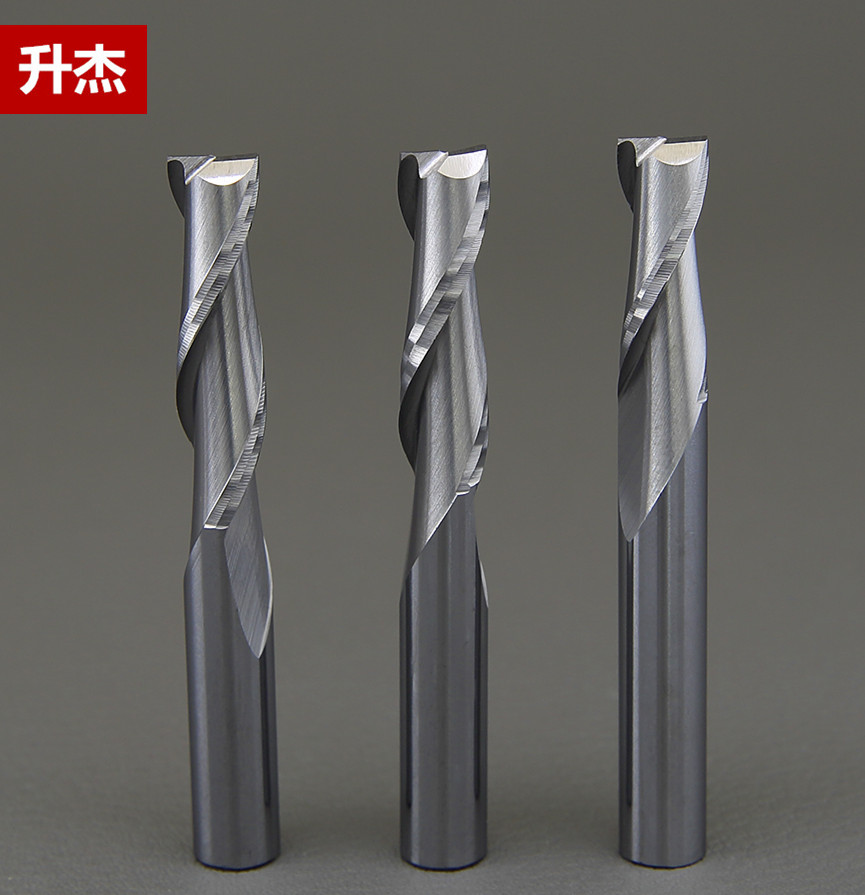 Shengjie 6mm8mm flat-bottomed double-edged spiral milling cutter density board wood acrylic cutting tungsten steel straight knife full