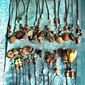 Natural acorn forest type plant dried fruit sweater chain long style accessories men and women hand-woven cotton and linen clothing necklaces