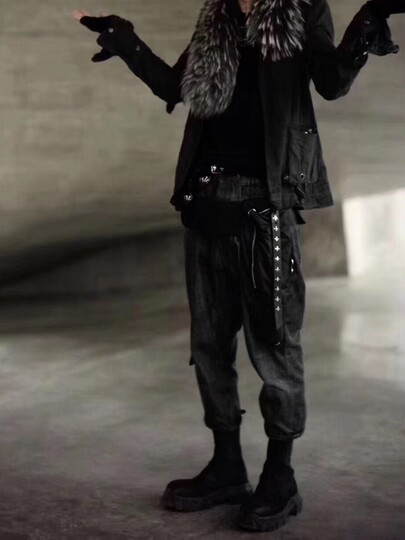 Kiosk Limited Edition Ma+ Silver Cross Handmade Distressed Genuine Leather Belt Dark Style Versatile Belt for Young Men