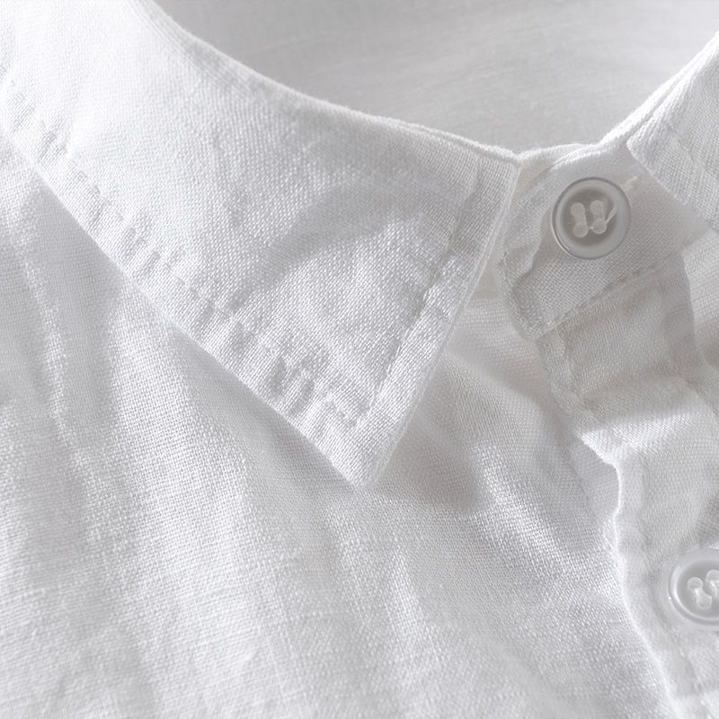 Spring and Summer Japanese Style Thin Short-Sleeved Linen Shirt for Men, Casual Loose Cotton-Linen Long-Sleeved Shirt Jacket, White Top Spring and Summer Japanese Style Thin Short-Sleeved Linen Shirt for Men, Casual Loose Cotton-Linen Long-Sleeved Shirt Jacket, White Top