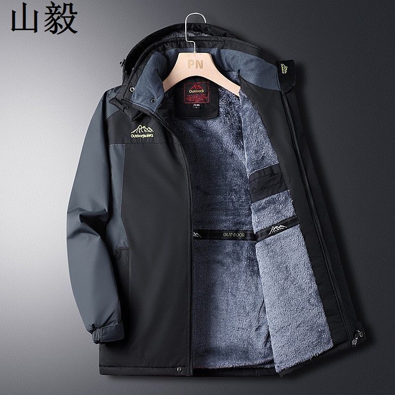 Autumn and Winter Men's Fleece-Lined Thickened Jacket for Middle-Aged and Elderly, Warm Winter Coat for Dad and Grandpa, Windproof Cotton Clothing