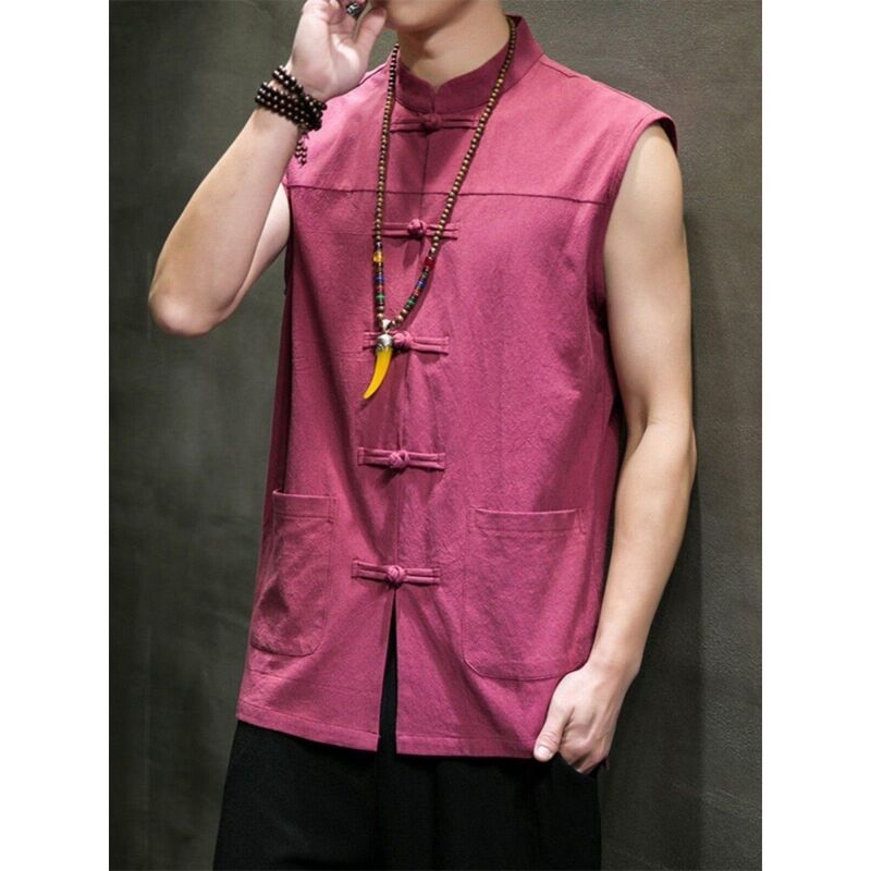 Summer Chinese-Style Vest for Men, Chinese-Style Button-Down Tang Suit, Retro-Style Hanfu, Pure Cotton Sleeveless Vest, Undershirt