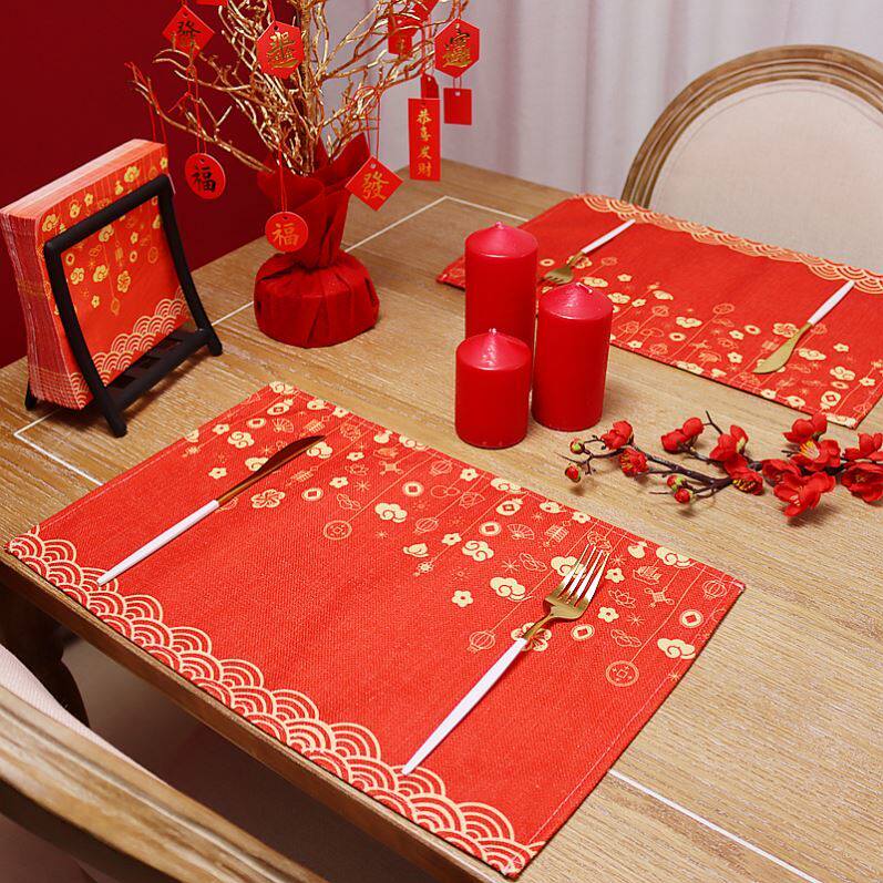 2022 New Year's red dining cushion dining table with thermal insulation cushion table septivized cushion National tide decoration cushion New Year's Eve dinner table cushion