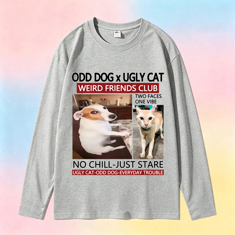 Pure Cotton Long-Sleeve T-Shirt with a Funny Dog Sitting Awkwardly Expression for Men and Women, Jack Russell Terrier Ugly Orange Abstract Quirky Student Outfit