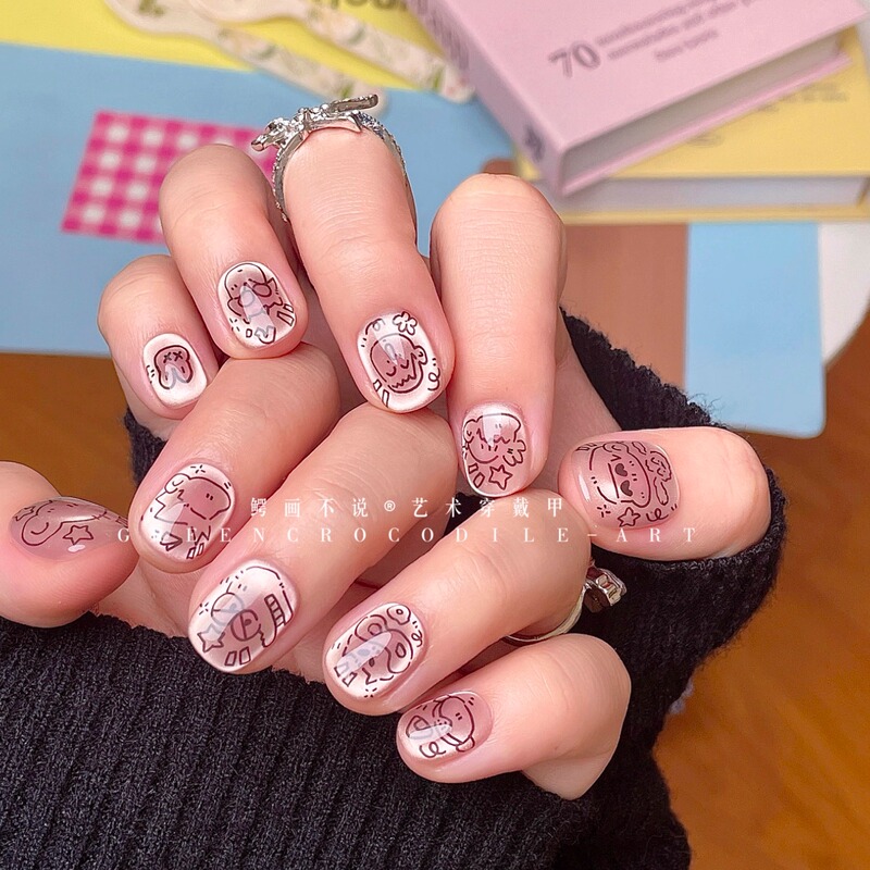 【Crocodile Painting Not Original】Cat Eye Shin-Chan Crayon Shin-Chan Graffiti Hand-Drawn Cute Childlike Wearable Nails 【Crocodile Painting Not Original】Cat Eye Shin-Chan Crayon Shin-Chan Graffiti Hand-Drawn Cute Childlike Wearable Nails