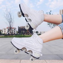 Walkable skate Skate Shoes Students Four Rounds Sneakers Shoes Teen Skates One Key Switch Systolic Transformable Shoes