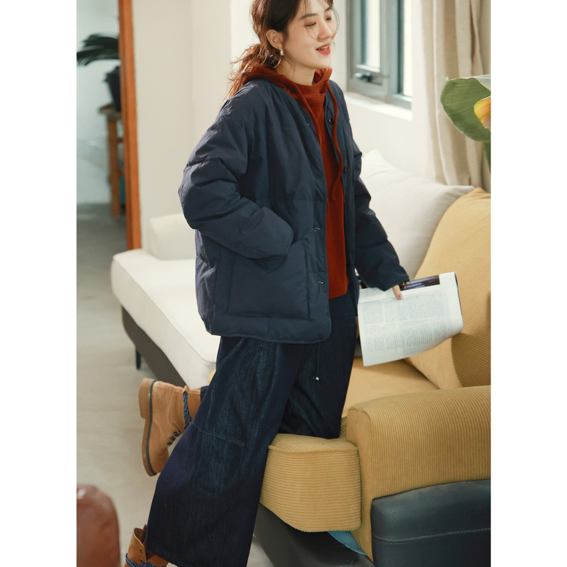 Japanese-Style Minimalist 90% Duck down Jacket for Women, Winter Thickened, Relaxed and Cozy, Warm, Round Neck, Solid Color, Versatile Coat Japanese-Style Minimalist 90% Duck down Jacket for Women, Winter Thickened, Relaxed and Cozy, Warm, Round Neck, Solid Color, Versatile Coat