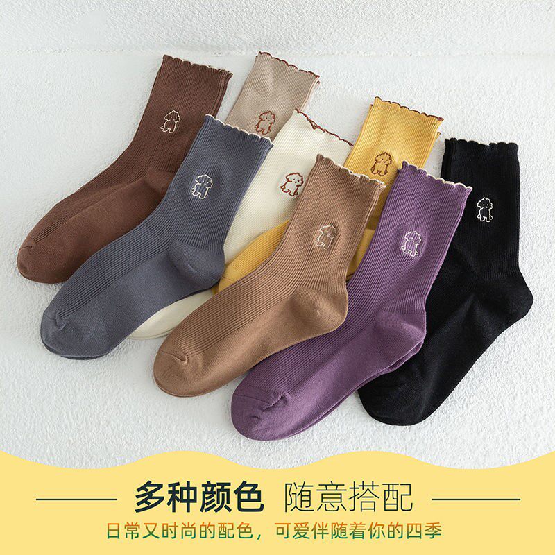 Socks female lace student middle tube socks Japanese Korean ins cute bubble socks autumn and winter cartoon stockings ladies