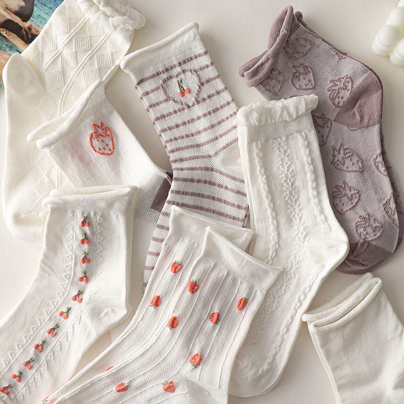 Lace socks summer thin section female Korean version in the tube ins tide Japanese cute college style white jk net red stockings