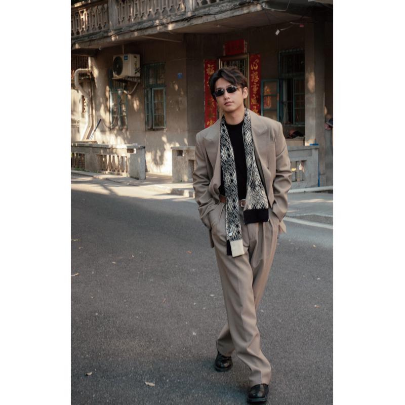 Heji Hong Kong Style/90S Retro Blazer for Men, Loose Fit with Shoulder Pads, Autumn Loose-Fitting Suit Jacket