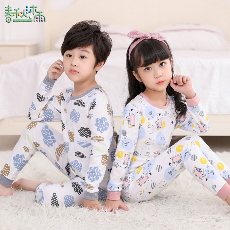 Spring and Autumn Moo Rain Children's Home Clothing Suit Middle-aged Boys and Girls Pajamas for Kids Long Sleeve Spring and Autumn Pure Cotton