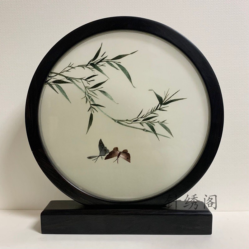 Su Embroidered Sandalwood Handmade Embroidery Pendulum boutique embroidered double-sided embroidered finished tabletop overall cupboard gift Chinese wind