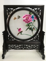 Su embroidery Suzhou specialty pure handmade finished medium purple sandalwood embroidery ornaments table screen double-sided embroidery painting boutique gifts