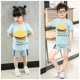 Mùa hè trẻ em phù hợp với tay áo ngắn Quần short nhà 100% cotton nam và nữ quần áo trẻ em ngắn tay hai mảnh