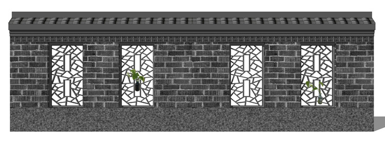 新中式徽派苏州园林风格庭院围墙铁艺防护栏窗花草图大师SU模型