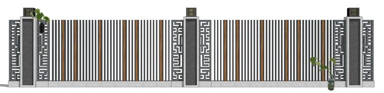 新中式徽派苏州园林风格庭院围墙铁艺防护栏窗花草图大师SU模型
