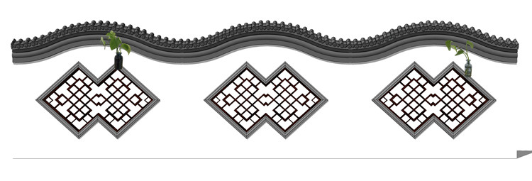 新中式徽派苏州园林风格庭院围墙铁艺防护栏窗花草图大师SU模型