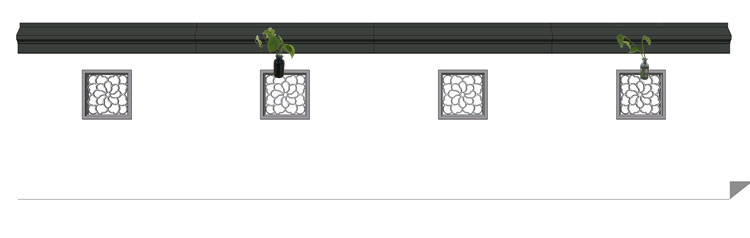 新中式徽派苏州园林风格庭院围墙铁艺防护栏窗花草图大师SU模型