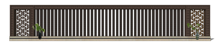 新中式徽派苏州园林风格庭院围墙铁艺防护栏窗花草图大师SU模型