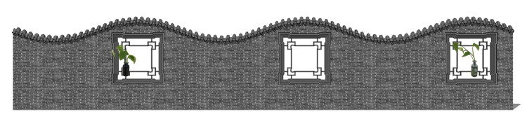 新中式徽派苏州园林风格庭院围墙铁艺防护栏窗花草图大师SU模型