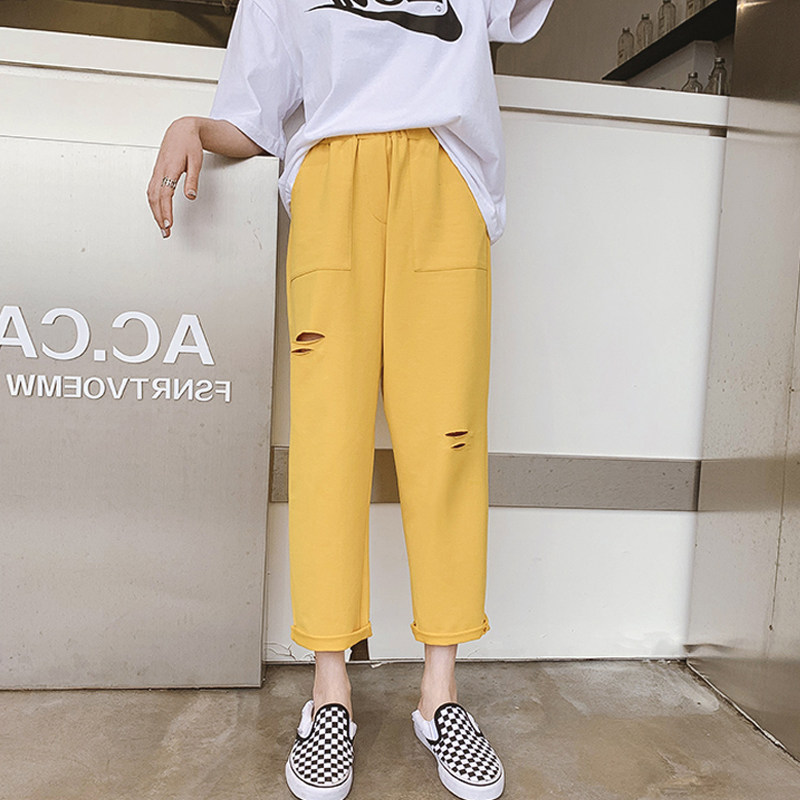 Spring Summer Thin style Casual Pants Woman Loose Straight Drum 70% Wide Leg Sports Pants Robe Pants Pregnant Women Pants 80% Pants
