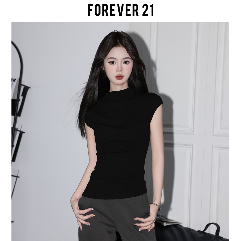 Forever21 Spicy Girl Black Half-High Collar Slim-Fit T-Shirt Top for Women 2026 New Style with Small Flutter Sleeves and Elegant Base Shirt Forever21 Spicy Girl Black Half-High Collar Slim-Fit T-Shirt Top for Women 2026 New Style with Small Flutter Sleeves and Elegant Base Shirt