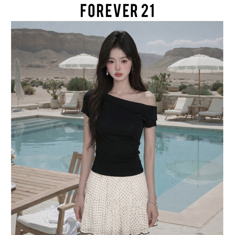 Forever21 Stylish Black Off-Shoulder T-Shirt for Women, Korean Style, Waist-Cinching, Slimming, Pure Desire Style, Off-Shoulder Short-Sleeve Top Forever21 Stylish Black Off-Shoulder T-Shirt for Women, Korean Style, Waist-Cinching, Slimming, Pure Desire Style, Off-Shoulder Short-Sleeve Top