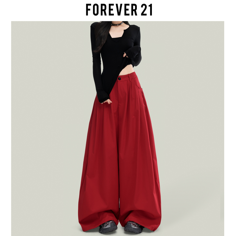 Forever 21 Popular Retro Red High-Waisted Wide-Leg Pants for Women, American-Style Loose Drape Jogger Casual Sweatpants Forever 21 Popular Retro Red High-Waisted Wide-Leg Pants for Women, American-Style Loose Drape Jogger Casual Sweatpants