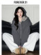 Forever 21 American Retro Gray Hooded down Jacket for Women, Loose Fit, Plush Warm Jacket