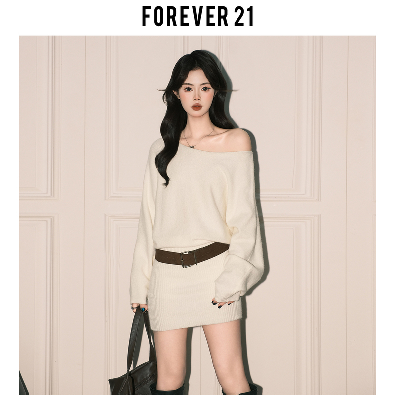 Forever21 French-Style Apricot-Colored Off-Shoulder Long-Sleeve Knit Dress for Women, Autumn Elegant Slim-Fit Bodycon A-Line Mini Dress Forever21 French-Style Apricot-Colored Off-Shoulder Long-Sleeve Knit Dress for Women, Autumn Elegant Slim-Fit Bodycon A-Line Mini Dress