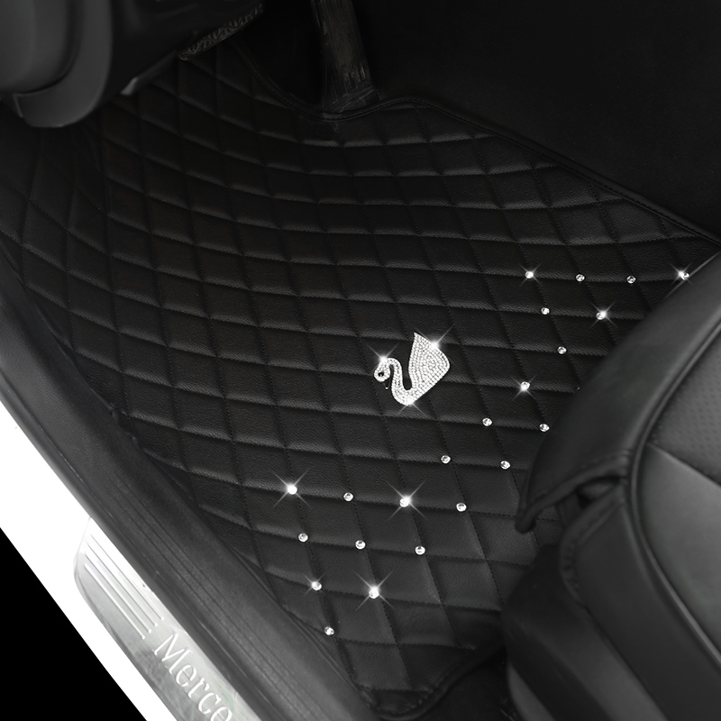 Automotive foot pad swan diamond-encrusted leather general purpose car floor mat waterproof easy to clean unisex foot pad washable