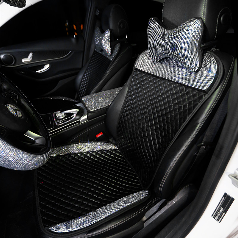 Car cushion non-slip all season small three sets inlaid drill small brute waist leather breathable cool cushion single sheet rear seat cushion woman
