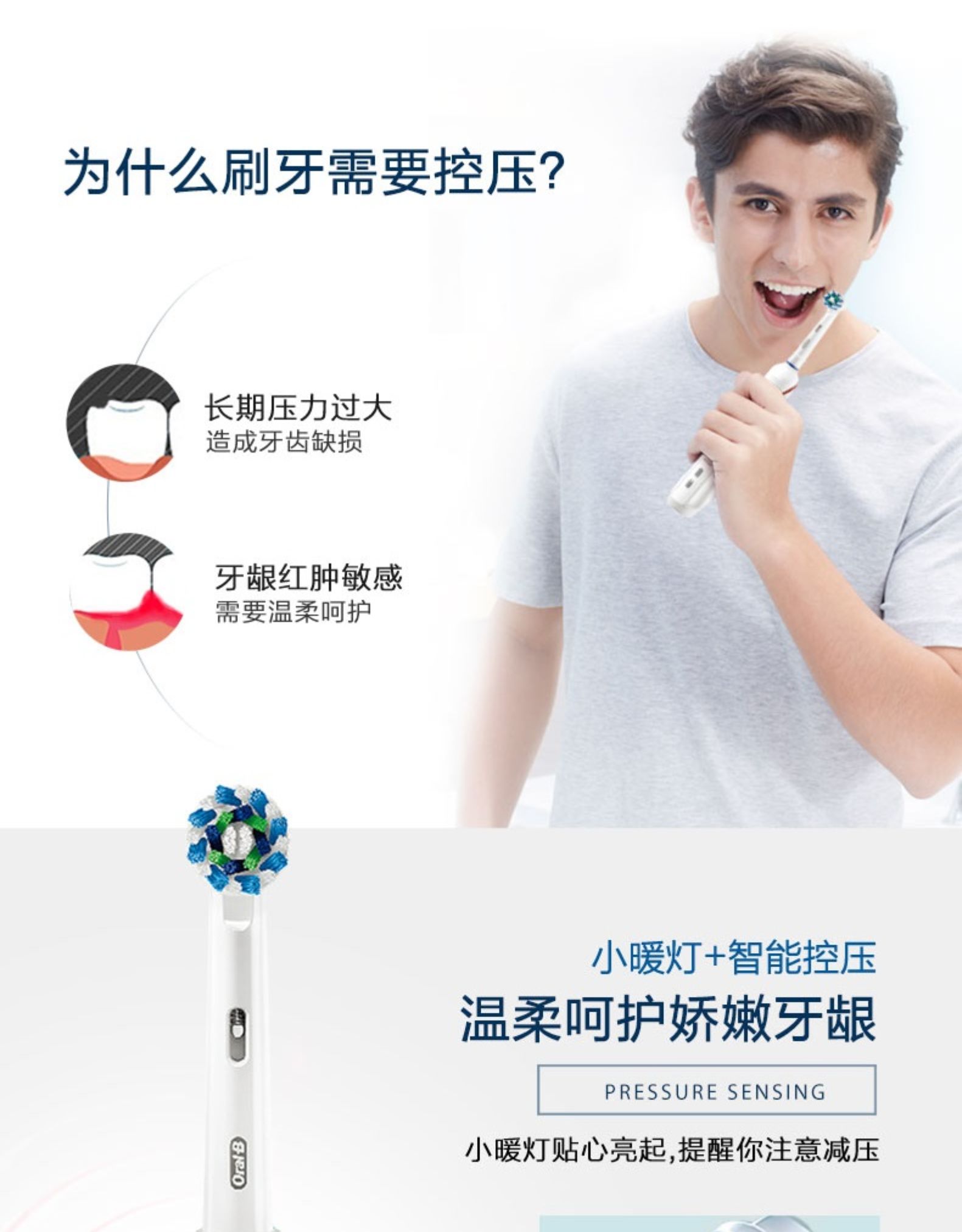 德国进口 欧乐-B P2000 3D声波电动牙刷 智能压力感应 图3