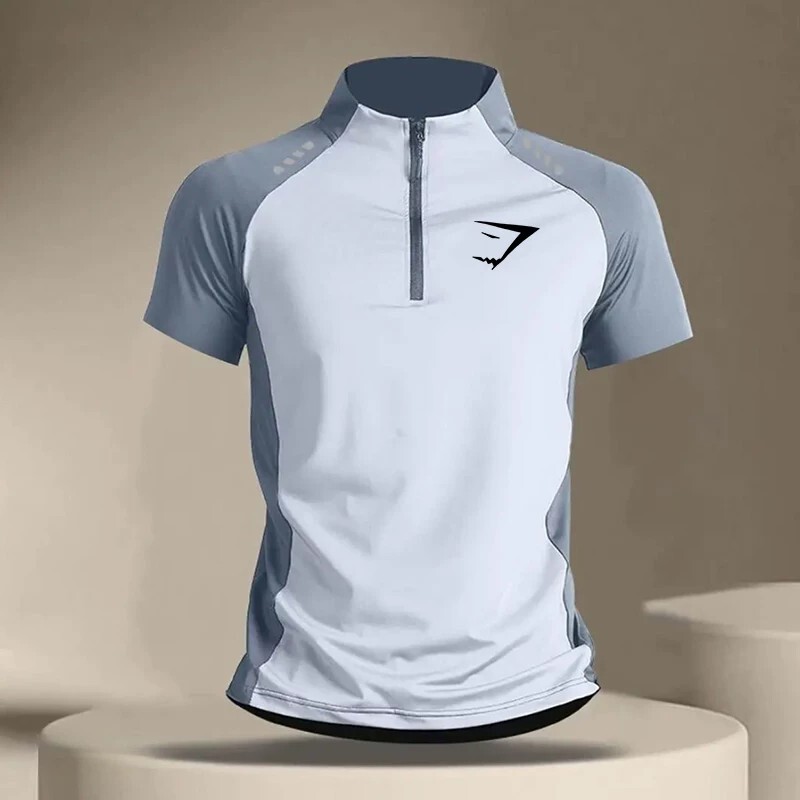 Outdoor Shark Sports T-Shirt Half-Zip Short-Sleeved Stand-Up Collar Ice Silk Quick-Drying Running Top Summer Sports Training Clothing