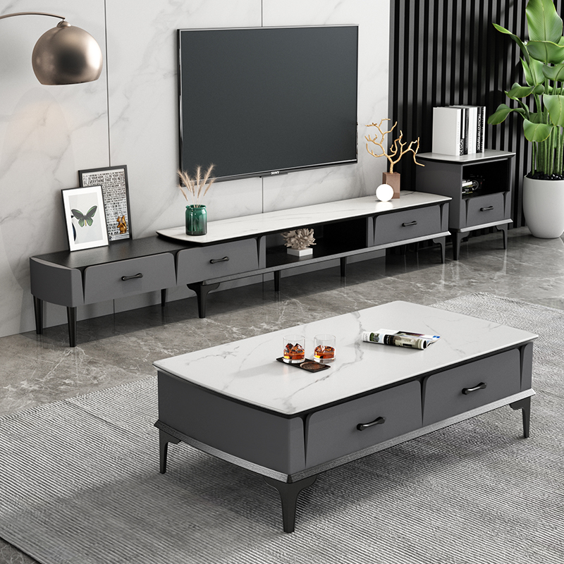 Italian Minimalist Light Lavish Rockboard Stretch TV Cabinet Telescopic TV Cabinet Tea Table Combined small family Living room Home