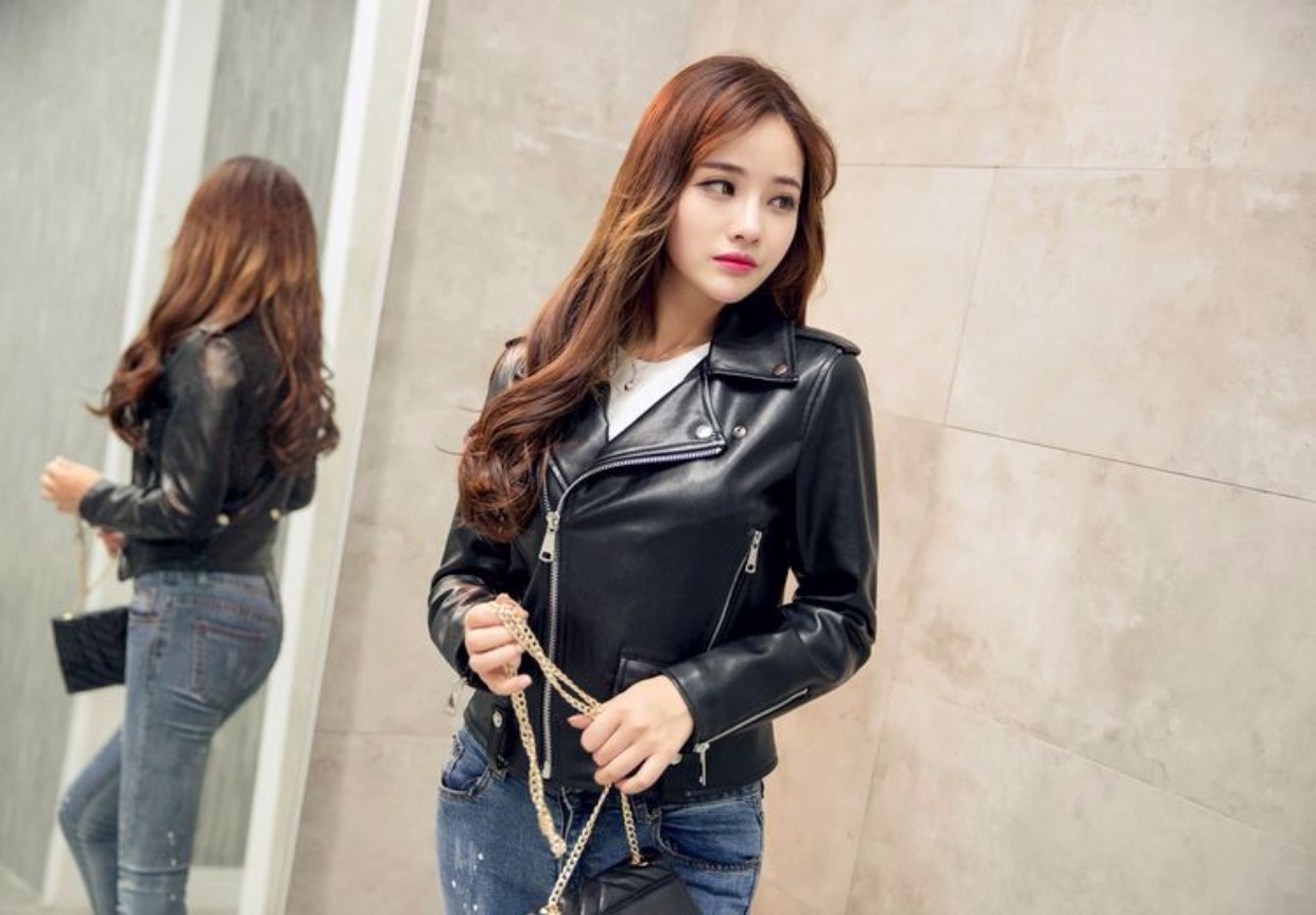 Quần áo da nữ xuân hè 2017 phiên bản mới của Hàn Quốc tự tu ngắn đoạn hoang dã là eo thon rửa sạch tay áo dài học thủy triều đẹp trai áo da báo