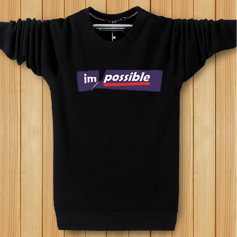 Mùa thu và mùa đông nam cộng với phân bón XL cotton cộng với áo len nhung ấm áp cổ tròn áo thun dài tay chạm đáy áo thun 6XL quần áo nam