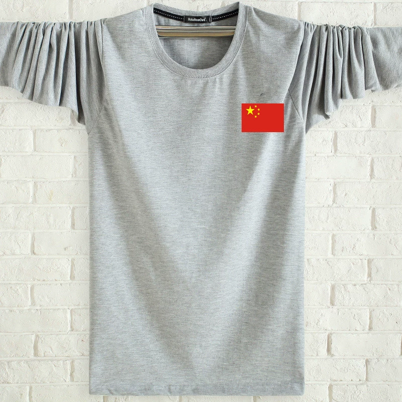 Áo thun cotton tay dài kiểu Trung Quốc cộng với phân bón XL thể thao rộng rãi áo sơ mi nam hàng đầu mùa thu áo khoác thun nam