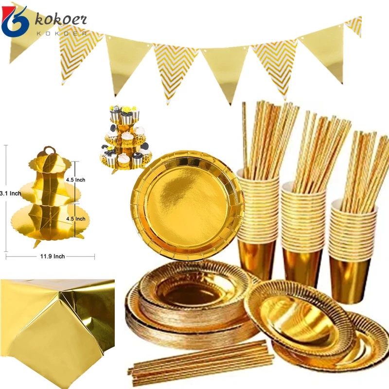 Gold Foil Disposable Tableware Set Paper Cups Paper Plates Tablecloth Wedding Party Venue Supplies Decoration Set Gold Foil Disposable Tableware Set Paper Cups Paper Plates Tablecloth Wedding Party Venue Supplies Decoration Set
