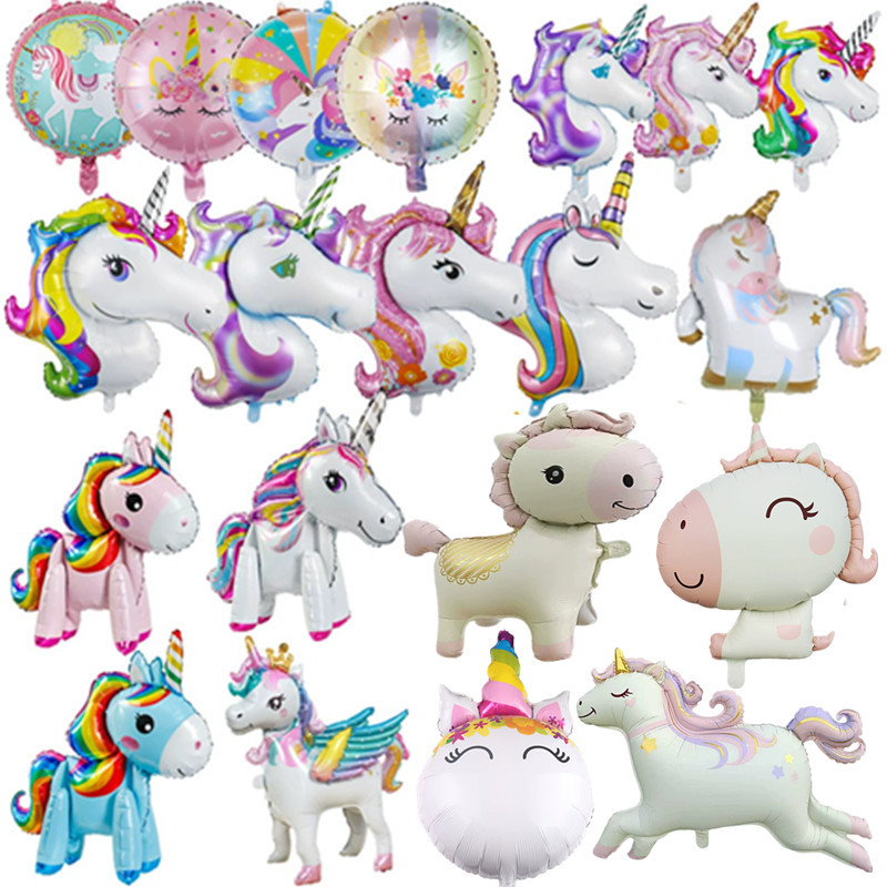 A Variety of Large Unicorn Aluminum Foil Balloons for Festival Celebrations, Event Scene Decorations, Children's First Birthday Unicorn